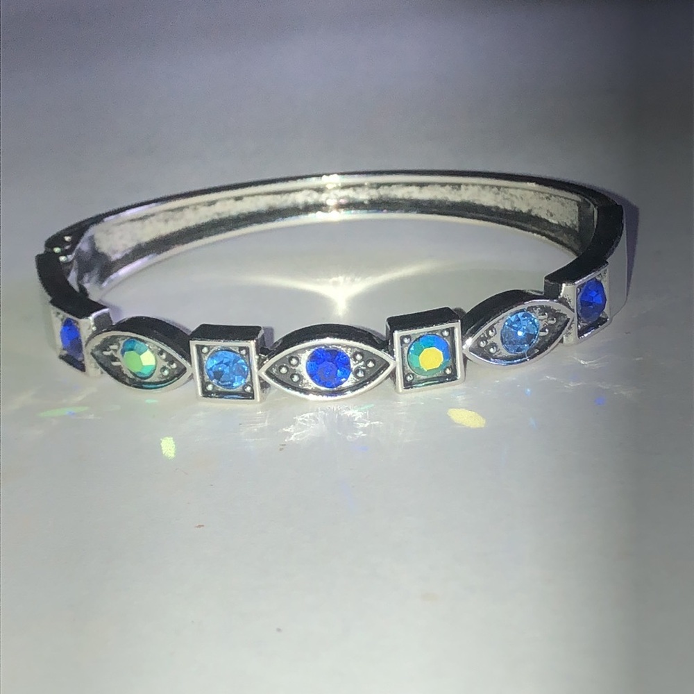 Silver Tone Blue AB Crystal Boho Bracelet